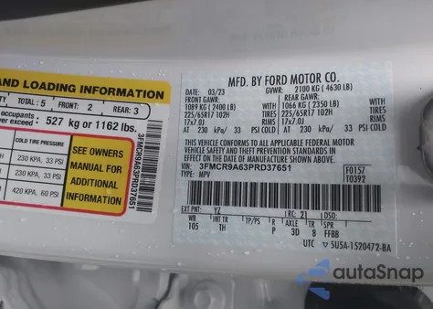 2023 Ford Bronco Sport из США, поврежденный, VIN 3FMCR9A63PRD37651